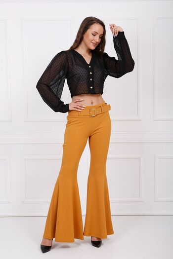 Sense Fabric Covered Belted Below Knee Flounce Pique Trousers| Pnt32971 Saffron