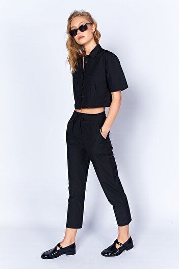 Manche Siyah Kadın Poplin Pantolon| Mks666583-02