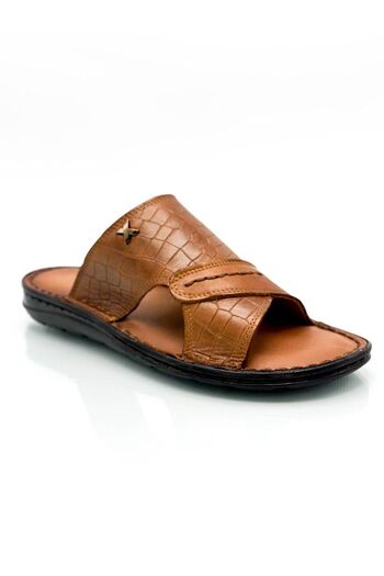 sermoda Genuine Real Leather Men's Slippers Lightweight Slippers Leather 3d Tan 1
