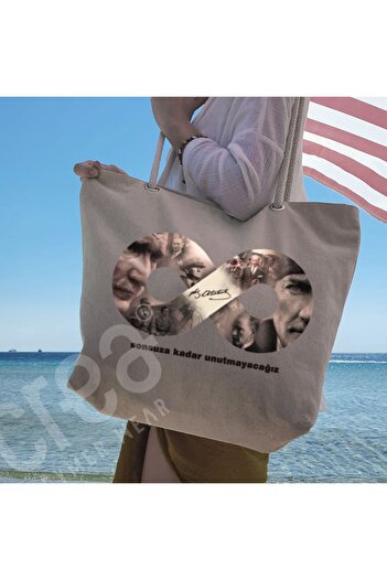 Crea Eymer Wear Γυναικεία τσάντα παραλίας Ataturk Silhouette και Signature Cotton