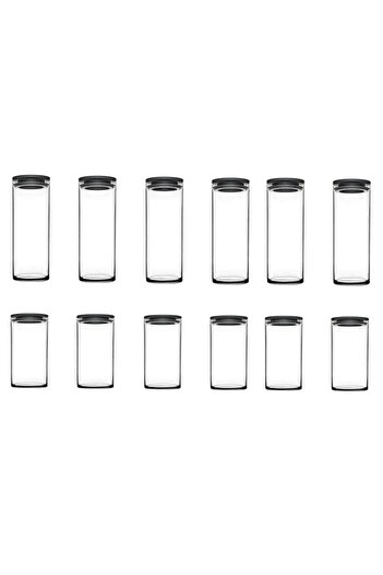 Paşabahçe Breakfast Club 12-Piece 2-Size Gray Vacuum Glass Jar and Food Storage Container