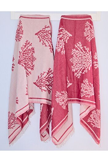 softstylehome Jacquard Coral Detailed 100% Cotton Double Layer Peshtemal Bath Towel