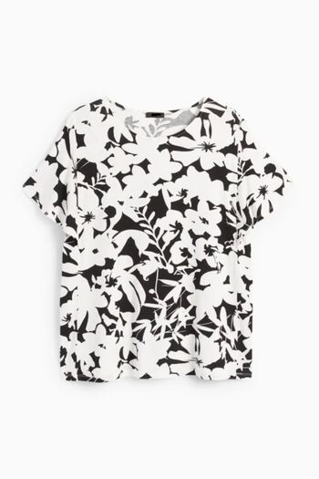 For Big Trend Plus Size Floral Patterned - Flounced Sleeve, Stretch Cut Blouse