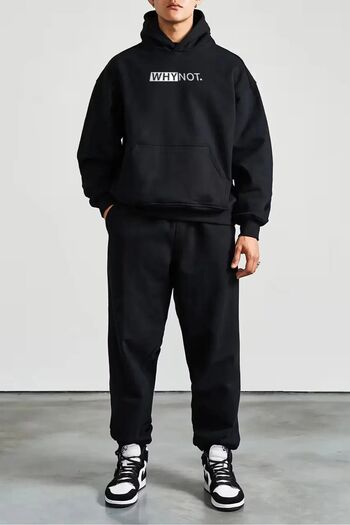 Modern Moda Σετ αθλητικής φόρμας με στάμπα Why-not - Φούτερ, Jogger, Hooded, Oversize, 3 Thread Raster