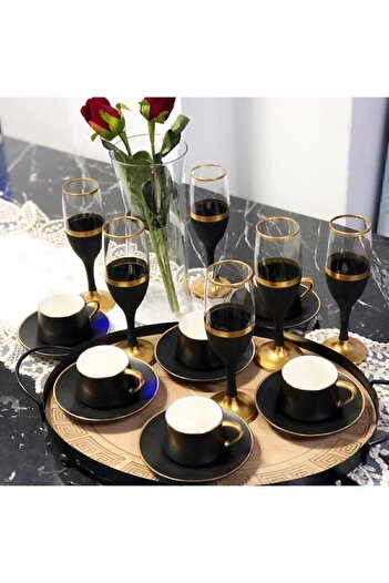 Paşabahçe El Dekor Gold Işlemeli Rengarenk 6 Kişilik Kahve Yanı Su Bardağı, Çeyizlik, Hediyelik Set