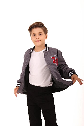 Perendi 28 Nakışlı Erkek Çocuk Bomber Ceket Antrasit