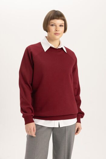 DeFacto Claret Red Oversize Φούτερ - Χοντρό Basic, Crew Neck V2697az23wn