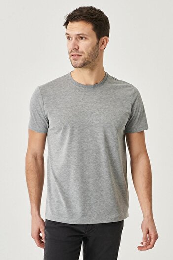 AC&Co / Altınyıldız Classics Men's Anthracite-brown Slim Fit Narrow Cut Crew Neck 100% Cotton Pack of 2 T-Shirts