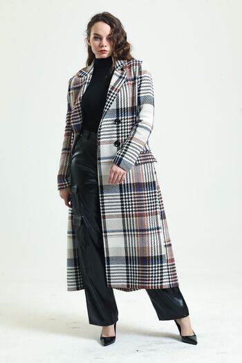 Sense Lined Patterned Long Coat| Kbn34176 Beige Plaid