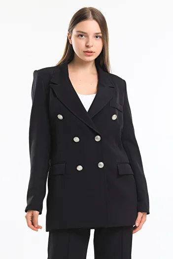 Sense Hürrem Fabric Lined Black Oversize Blazer - Ckt34236