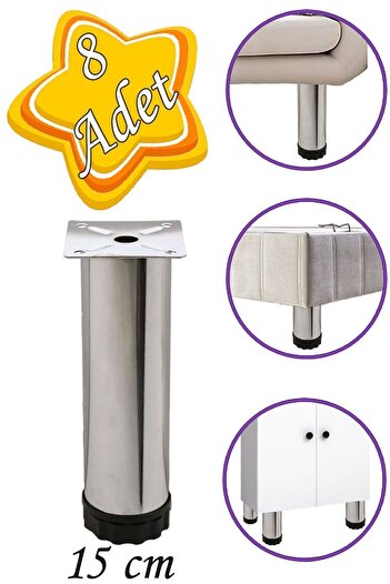 GLASWEN 8 bucăți din metal reglabil, 15 cm, picior de susținere cromat pentru mobilă, canapea, dulap, scaun, dulap, masă de cafea, unitate TV