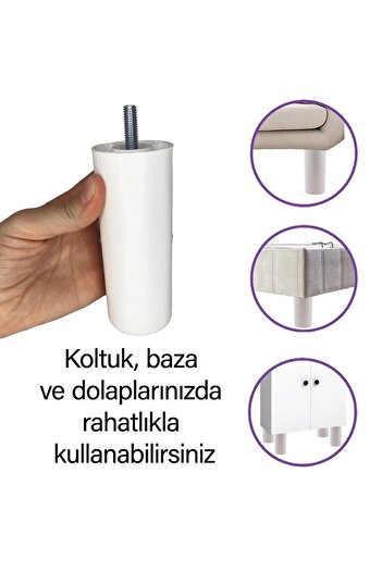 GLASWEN 8 Pieces Cylinder Support Leg 12 Cm White Hard Plastic Concealed M8 Bolted Fined Furniture Base Sofa