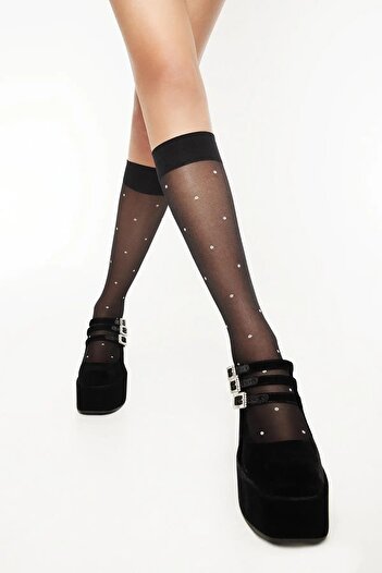 Penti Black Polka Dot Women's Knee-Length Trousers Socks - Dot