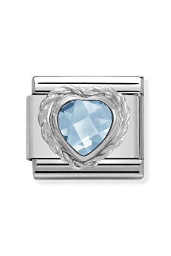 NOMİNATİON Comp, Cl Heart Faceted Cz In Stainless Steel E 925 Silver Twisted Setting (006_lıght Blue)