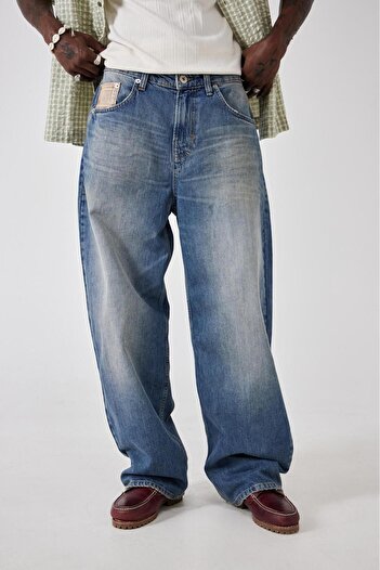 september island Yıkanmış Mavi Renk Şalvar Model Jean Pantolon