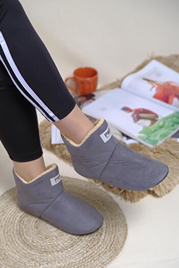 PNR TERLİK Unisex Gray Woolen Home Shoes Home Boots Home Shoes