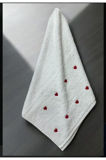 Deneme Zamanı 50X90 Heart Embroidered 3 Pieces Hand Face Spa Towels - Hotel