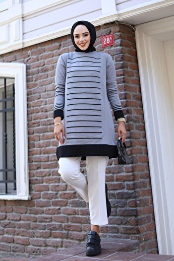 HARMAN BUTİK Seasonal Striped Women's Knitwear Tunic