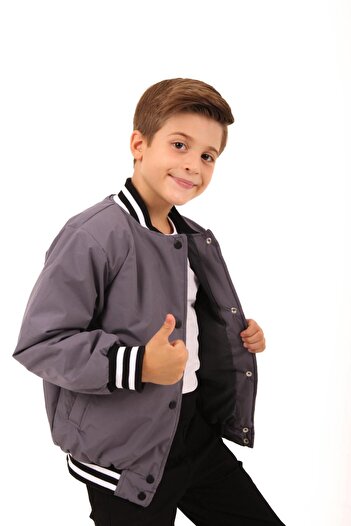 Perendi 28 Nakışlı Erkek Çocuk Bomber Ceket Antrasit