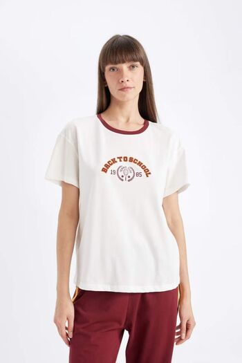 DeFacto Fall in Love Pajama Set Crew Neck Printed Short Sleeve Top Elastic Waist Bottom D5663Ax24Au