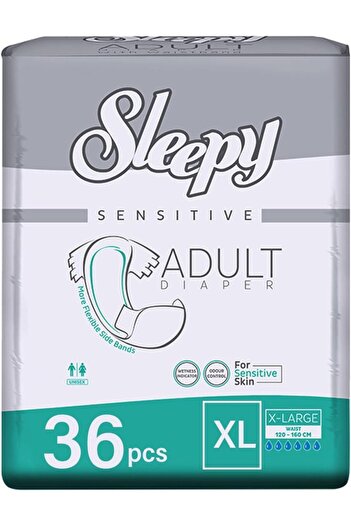 Sleepy Hypoallergenic X-Large Adult Diapers|36 pcs|Unisex|Odour Control|120-160cm|Adjustable
