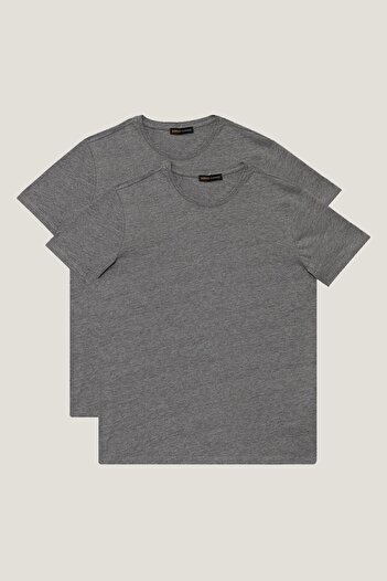 AC&Co / Altınyıldız Classics Πακέτο T-Shirt για ανδρικό γκρι στενό κόψιμο με λαιμόκοψη 2 τεμαχίων