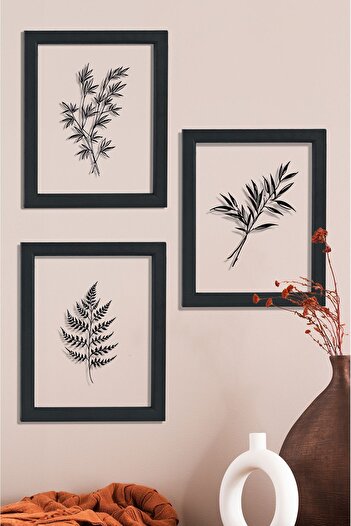 Muyika Design 3 Parça Ahşap Çerçeveli Cam Üstü Baskı Tablo Seti 28x66cm