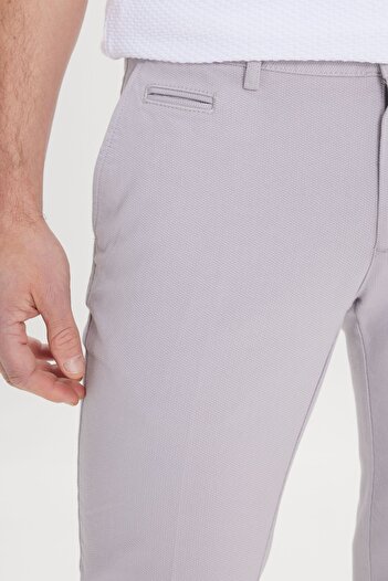 AC&Co / Altınyıldız Classics Erkek Gri Slim Fit Dar Kesim Yan Cepli Pamuklu Esnek Armürlü Pantolon