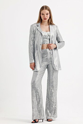 Sense Gray Sequin Evening Jacket - Lined Inside |   Ckt34262