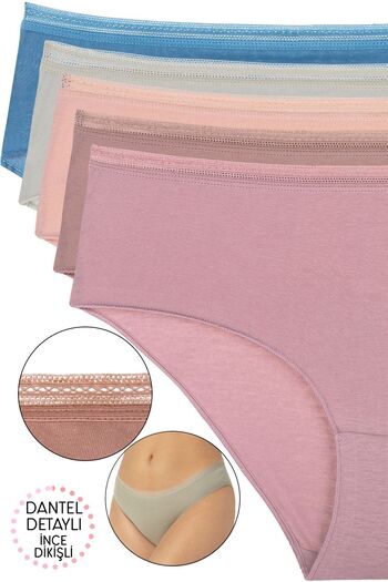 Humaone Pastel Colored 5-Piece Bato Panties - Lace Waist, Powder-Brown-Dusty Rose-Anthracite-Blue