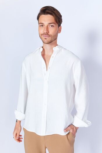 MAN EDITION Ανδρικό πουκάμισο - Λευκό, Modal Soft Texture, Relaxed Fit, Μακρυμάνικο Ee 100128254 -8254