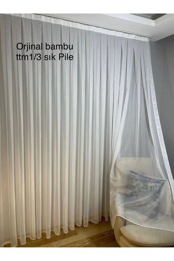 GOGOPERDE Bamboo Slub - Non-Wrinkle and No Iron Tulle Curtain, 1/2 Layer Pleated Modern Design