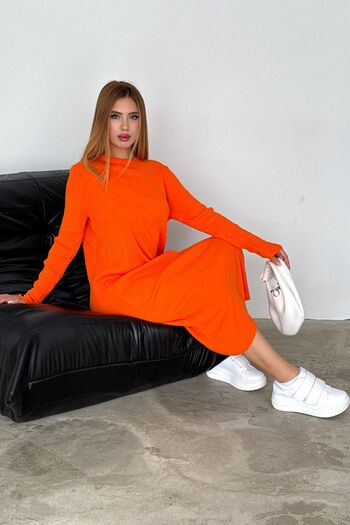 FEMELLE Orange Stone Embroidered Comfortable Size Knitwear Women's Dress