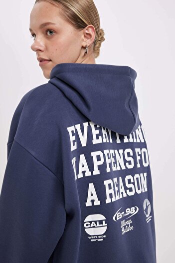 DeFacto Dfc - Hooded Oversize Printed Thick Sweatshirt