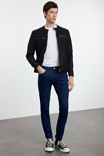 Trendyol Collection Темно-сині джинси Skinny Fit Джинси вузького крою з еластичної тканини TMNAW25JE00005