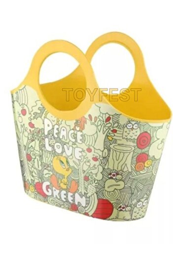 TOYFEST Çok Amaçlı Sarı Çocuk Günlük & Plaj Çantası - Peace Love Green Tweety Model - 5 LT