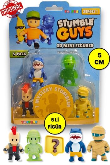 TOYFEST Stumble Guys Series 1 - 3D Mini 1 i Set of 5 Figures with Surprise - Megalodon Punk Army Man Hatshepsut