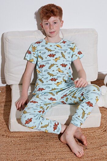 Lela Patterned 100% Cotton Crew Neck Pajama Set Boy's Pajama Set6651001