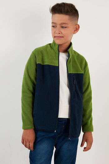 Lela Soft Textured Zippered Color Block Stand Collar Pocket Fleece Unisex Children's Fleece 5905001