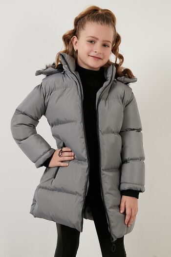 Lela Plush Lined Faux Fur Collar Removable Hooded Winter Coat Girls' Coat 5760072