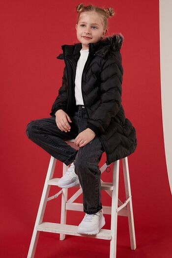 Lela Plush Lined Faux Fur Collar Removable Hooded Winter Girl's Coat 5766041