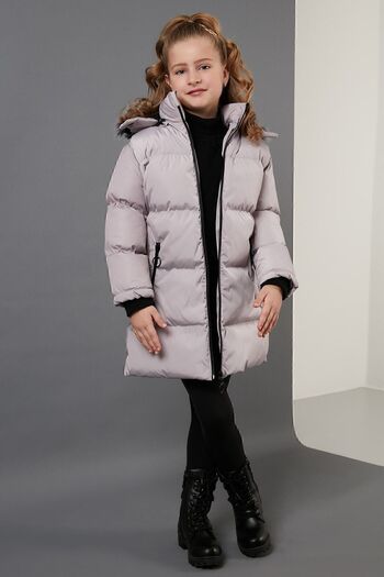 Lela Peluş Astarlı Yakası Suni Kürklü Çıkarılabilir Kapüşonlu Kışlık Mont Kız Çocuk Mont 5760072