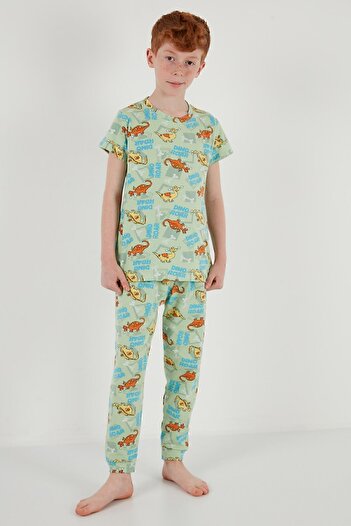 Lela Patterned 100% Cotton Crew Neck Pajama Set Boy's Pajama Set6651003