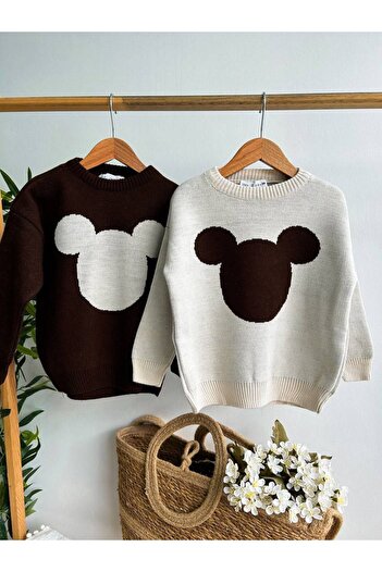 Lolliboomkids Mickey Patterned Unisex Children's Knitwear Sweater and Loose Cut Jeans Set - 2 Pieces