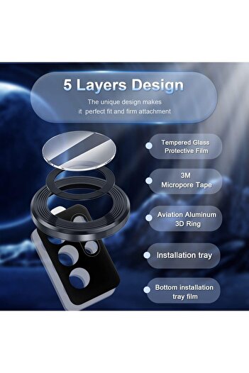 USIDE Galaxy S23 Ultra Compatible 9H Camera Protector Ultra Thin Metal Frame Silver [Set of 5]