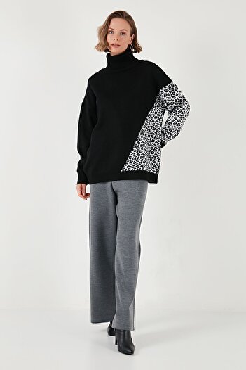Lela Leopard Patterned Acrylic Knitwear Sweater - Pullover 4615217