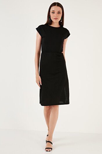Lela Cotton Short Sleeve Double Slit Midi Dress Dress 5864205