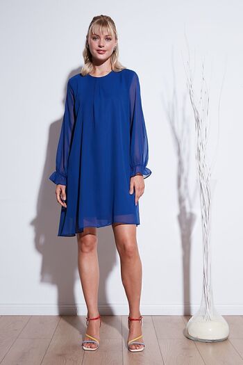 Lela Long Sleeve Crew Neck Chiffon Dress - DRESS 611EL303