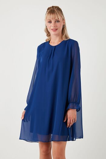 Lela Long Sleeve Crew Neck Chiffon Dress - DRESS 611EL303