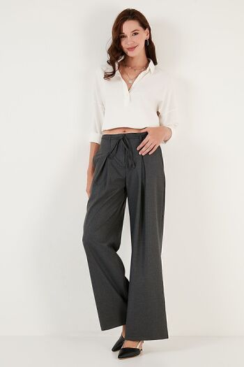 Lela Regular Fit High Waist Wide Leg Pleated Palazzo Pants TROUSERS 611PL00198